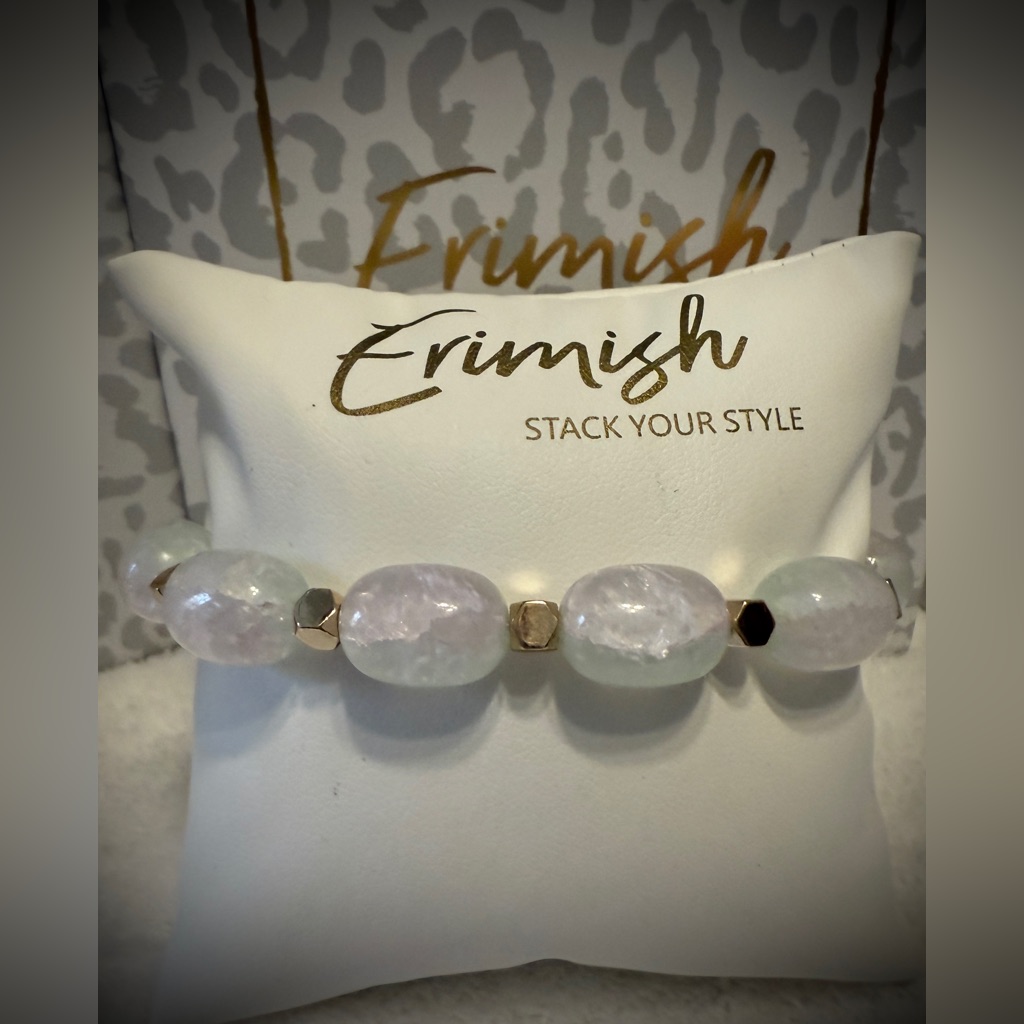 New Erimish Bracelet - Pink & Green Crackle Beads W/ Gold